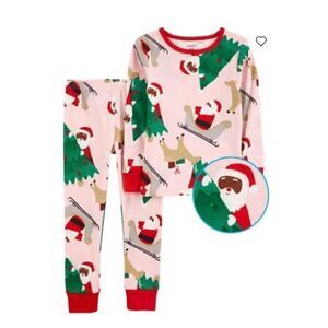 Carter’s Pink 2 Piece Brown Santa Christmas Pajamas NWT